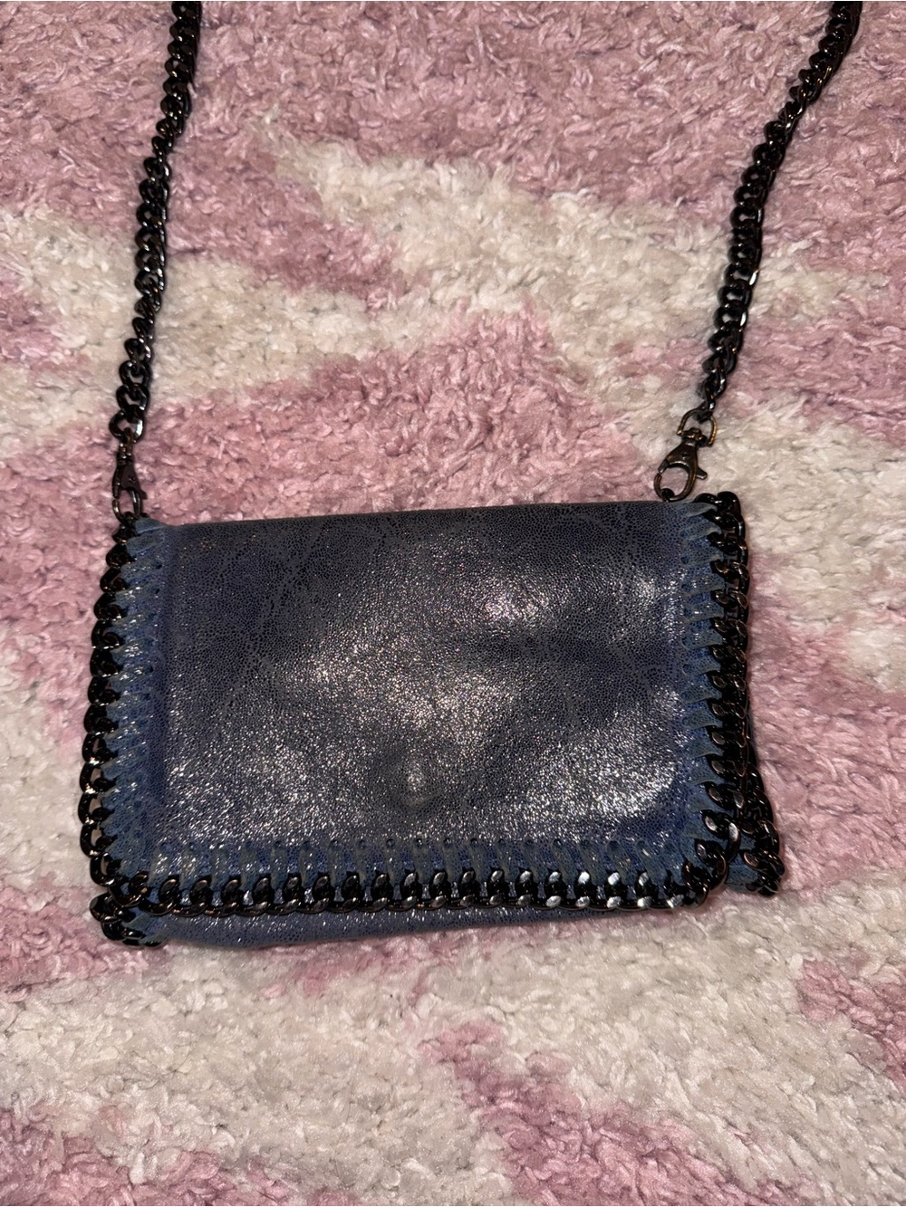Stella McCartney Metallic Blue Chain-Trim Crossbody